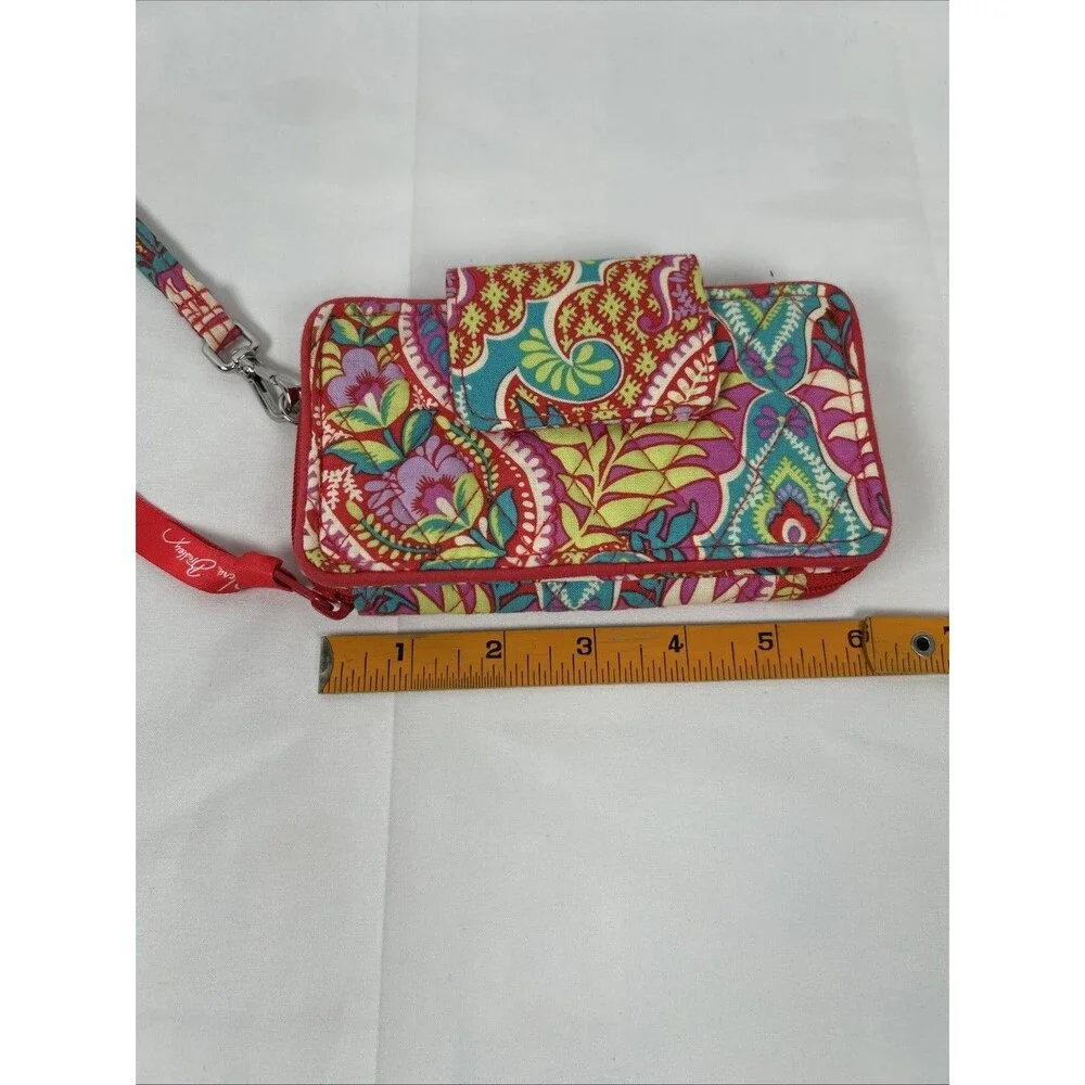 Vera Bradley Bright Floral Zip Around Wallet Wristlet Pink Hard Case